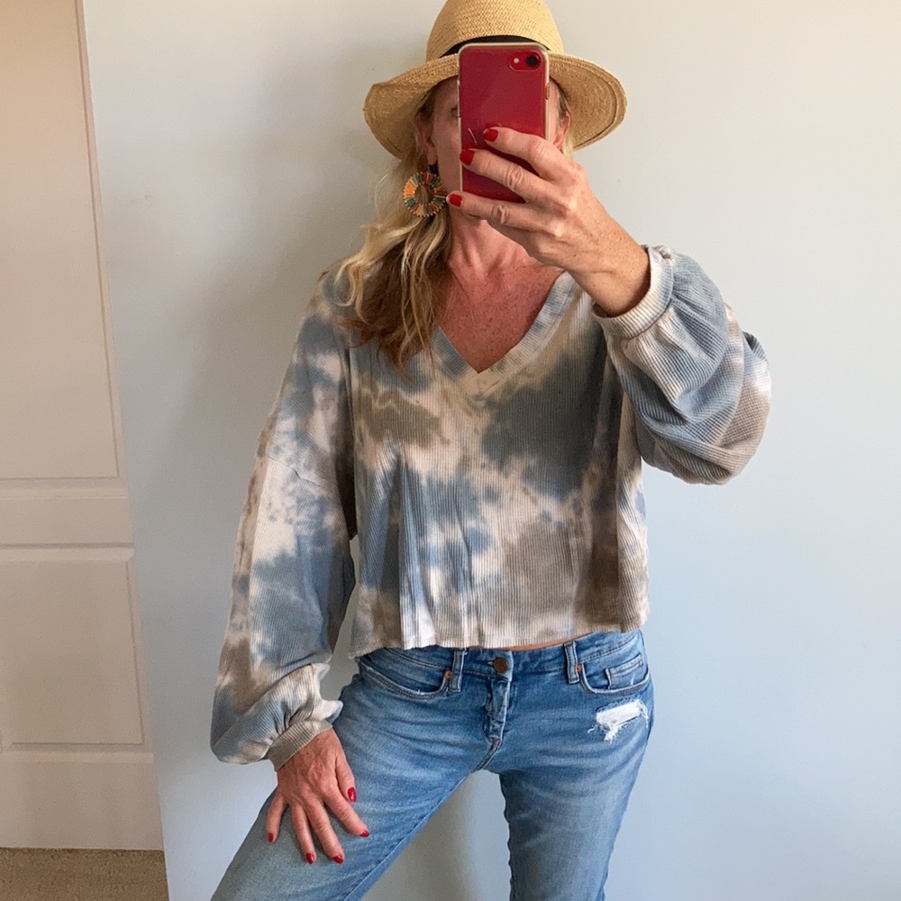Cropped, Blue & Grey Tie Dye Top - Picture 2 of 8